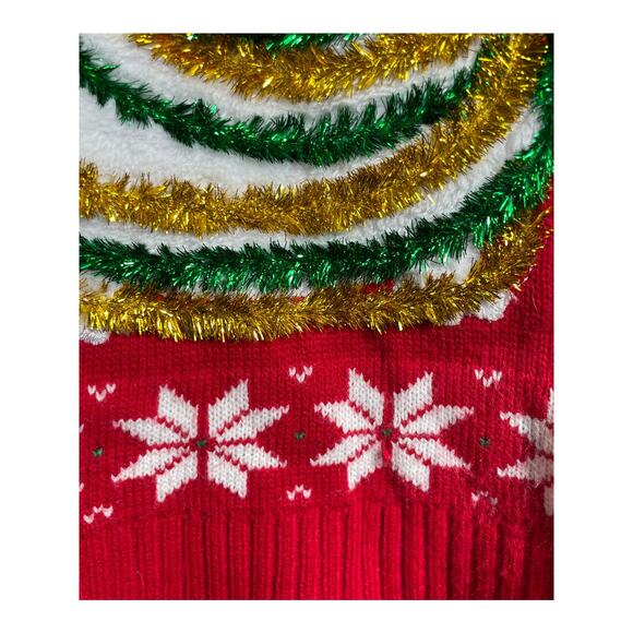 Ugly Christmas Cat Sweater, XL, Bow, Tinsel, Star, Sequence - Picture 6 of 7